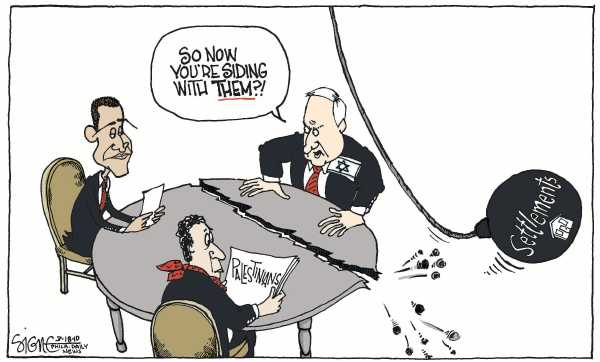Political/Editorial Cartoon by Signe Wilkinson, Philadelphia Daily News on Israel Constructing Peace Plan