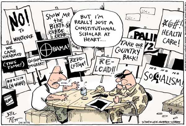 Political/Editorial Cartoon by Joel Pett, Lexington Herald-Leader, CWS/CartoonArts Intl. on Tea Party Takes Aim