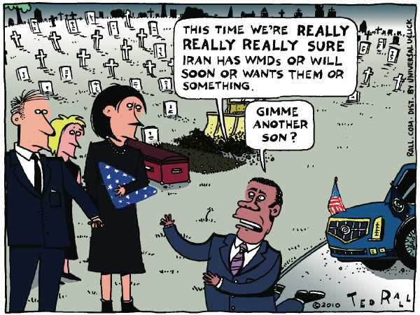 Political/Editorial Cartoon by Ted Rall on Obama Eyes Iran