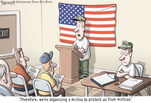 Political/Editorial Cartoon by Clay Bennett, Chattanooga Times Free Press on Tea Party Takes Arms
