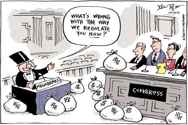 Political/Editorial Cartoon by Joel Pett, Lexington Herald-Leader, CWS/CartoonArts Intl. on Wall Street Reform Stalls
