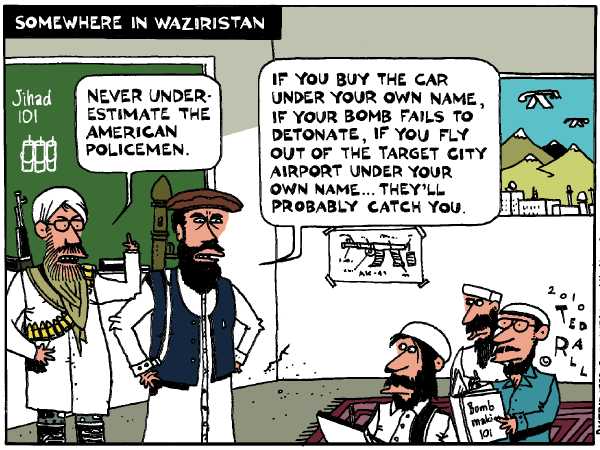 Political/Editorial Cartoon by Ted Rall on Bombing Plot Foiled