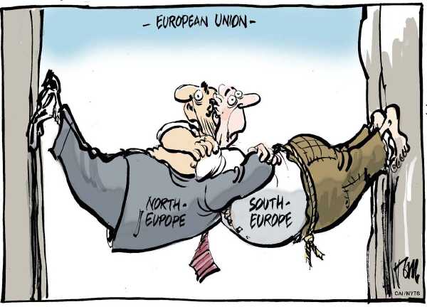 Political/Editorial Cartoon by Tom Janssen, Trouw, Amsterdam, Netherlands on Greece Rescued
