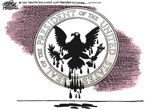 Political/Editorial Cartoon by Mike Peters, Dayton Daily News on Obama’s Ratings Take a Hit