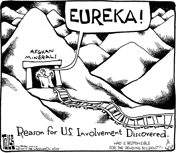 Political/Editorial Cartoon by Tom Toles, Washington Post on Riches Discovered in Afghanistan