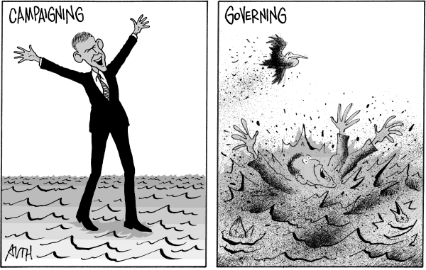 Political/Editorial Cartoon by Tony Auth, Philadelphia Inquirer on Obama Considers Getting Tough