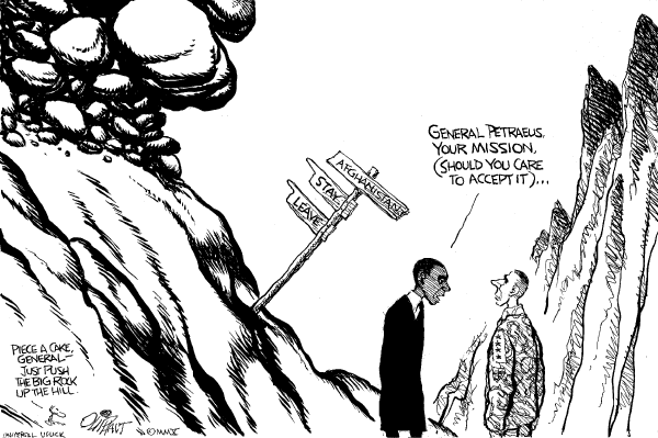 Political/Editorial Cartoon by Pat Oliphant, Universal Press Syndicate on Petraeus to Replace McChrystal