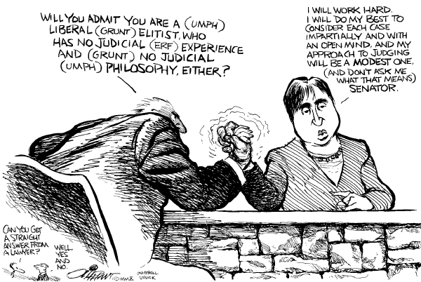 Political/Editorial Cartoon by Pat Oliphant, Universal Press Syndicate on Kagan Hearings Dig Deep