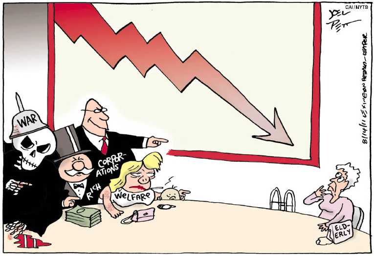 Political/Editorial Cartoon by Joel Pett, Lexington Herald-Leader, CWS/CartoonArts Intl. on Economy Teeters on Collapse