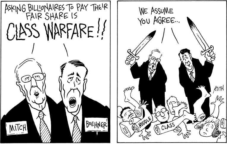 Political/Editorial Cartoon by Tony Auth, Philadelphia Inquirer on Class Warfare Declared