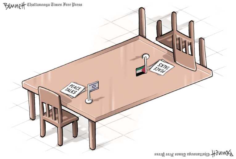 Political/Editorial Cartoon by Clay Bennett, Chattanooga Times Free Press on Mideast Peace Process Continues