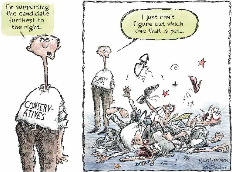Political/Editorial Cartoon by Nick Anderson, Houston Chronicle on GOP Race Tightens