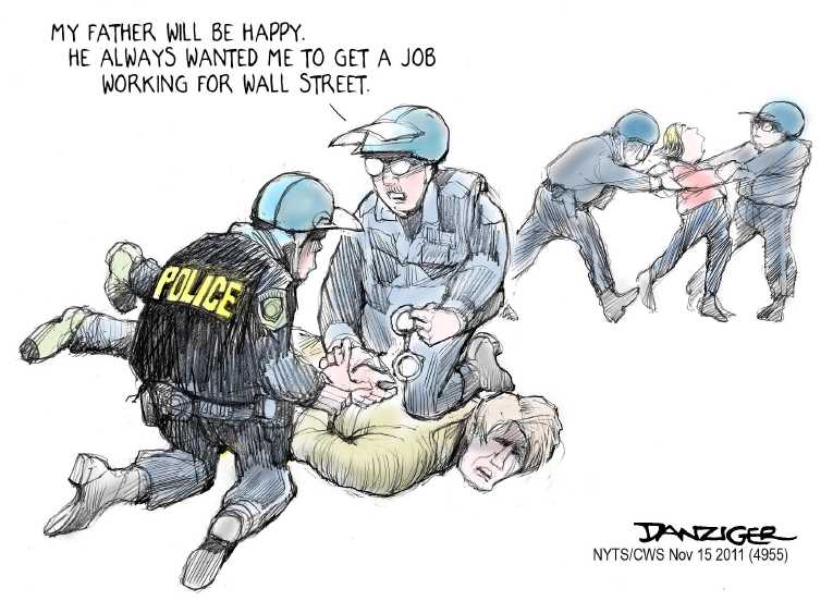 Political/Editorial Cartoon by Jeff Danziger, CWS/CartoonArts Intl. on Protesters Forcibly Removed
