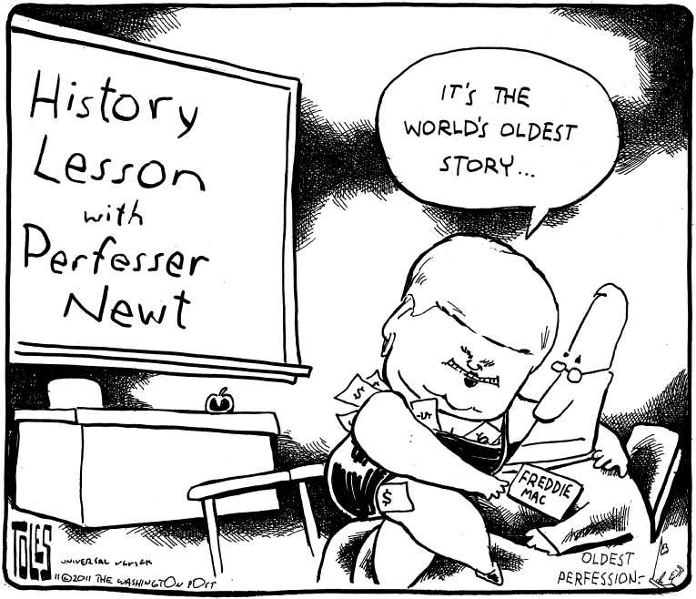 Political/Editorial Cartoon by Tom Toles, Washington Post on Newt Becomes Co-Front Runner