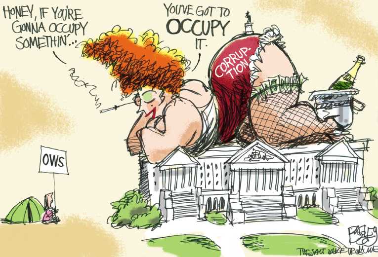 Political/Editorial Cartoon by Pat Bagley, Salt Lake Tribune on Occupy Message Unclear
