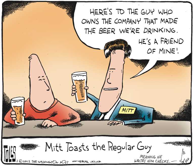 Political/Editorial Cartoon by Tom Toles, Washington Post on Romney Claims Victory
