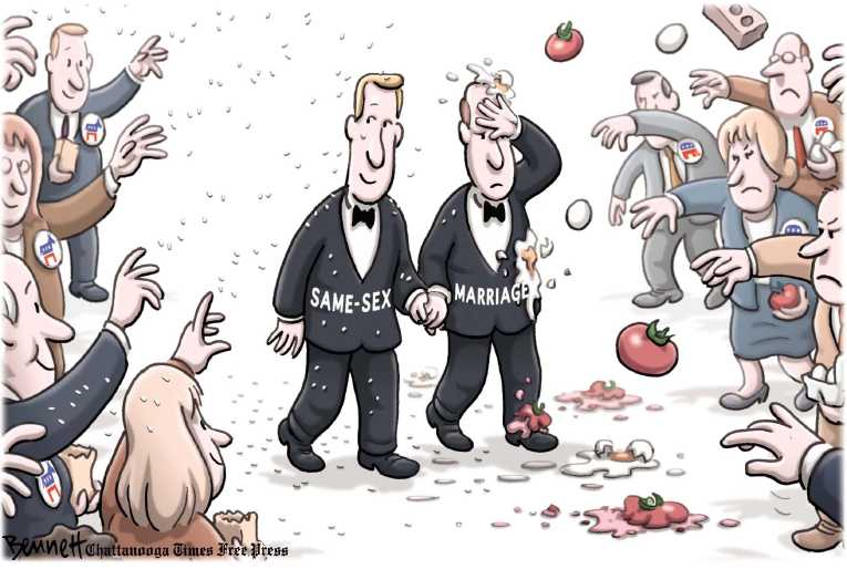 Political/Editorial Cartoon by Clay Bennett, Chattanooga Times Free Press on Gay Marriage Issue Erupts