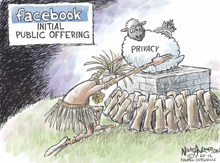 Political/Editorial Cartoon by Nick Anderson, Houston Chronicle on Facebook Goes Public