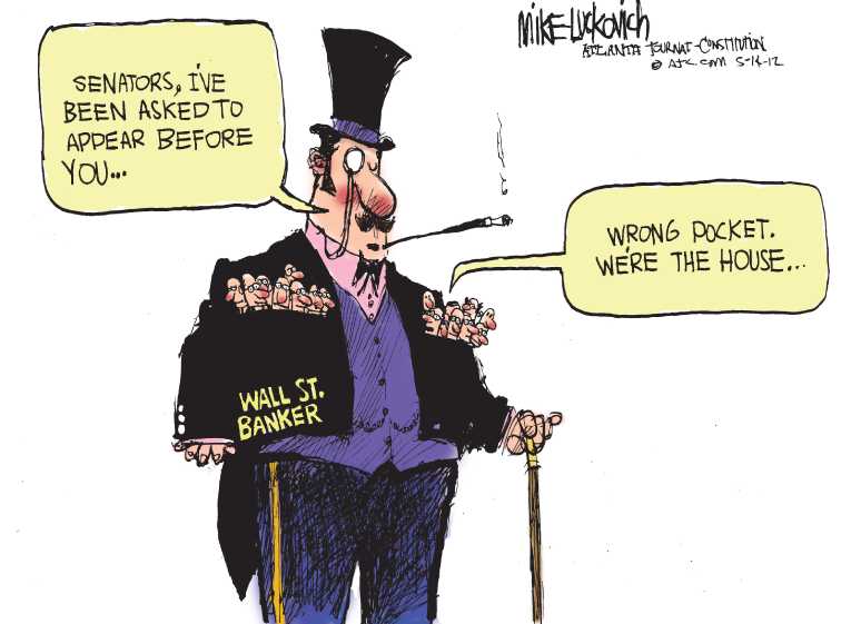 Political/Editorial Cartoon by Mike Luckovich, Atlanta Journal-Constitution on Bankers Explain