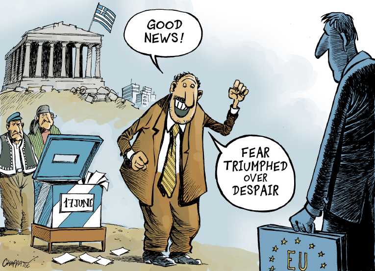 Political/Editorial Cartoon by Patrick Chappatte, International Herald Tribune on Greeks Elect Conservative