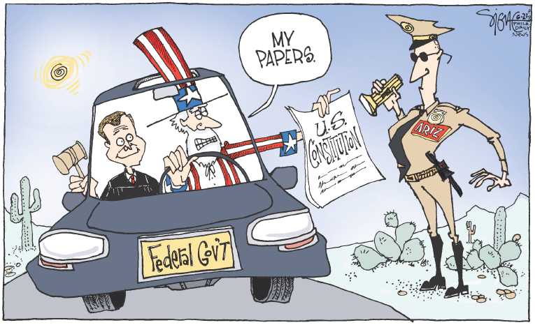 Political/Editorial Cartoon by Signe Wilkinson, Philadelphia Daily News on Supreme Court Guts Arizona Law