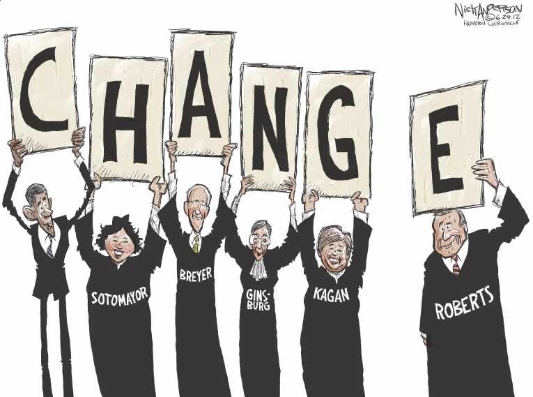 Political/Editorial Cartoon by Nick Anderson, Houston Chronicle on ObamaCare Upheld!