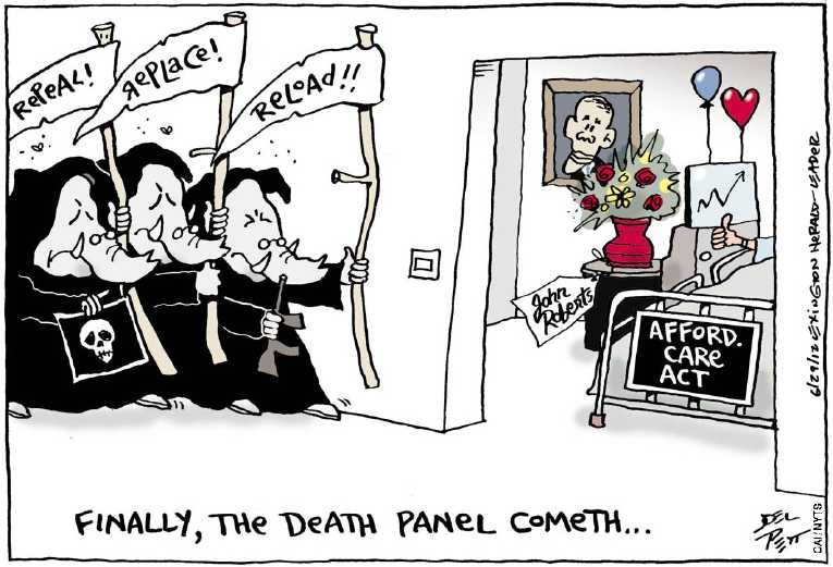 Political/Editorial Cartoon by Joel Pett, Lexington Herald-Leader, CWS/CartoonArts Intl. on GOP Warns of Death Panels
