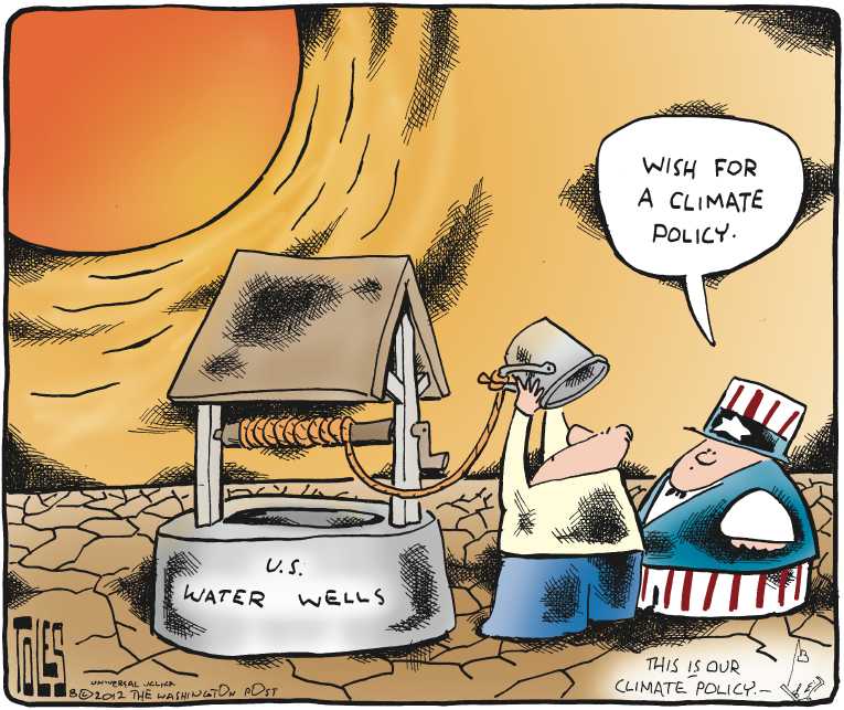 Political/Editorial Cartoon by Tom Toles, Washington Post on Record Heat, Drought Persist