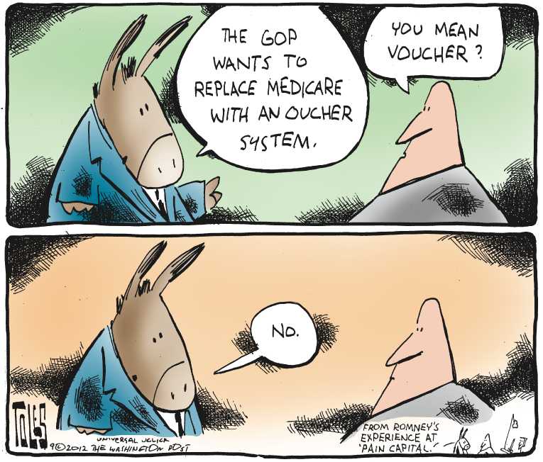 Political/Editorial Cartoon by Tom Toles, Washington Post on Romney Changes Health Care Stance