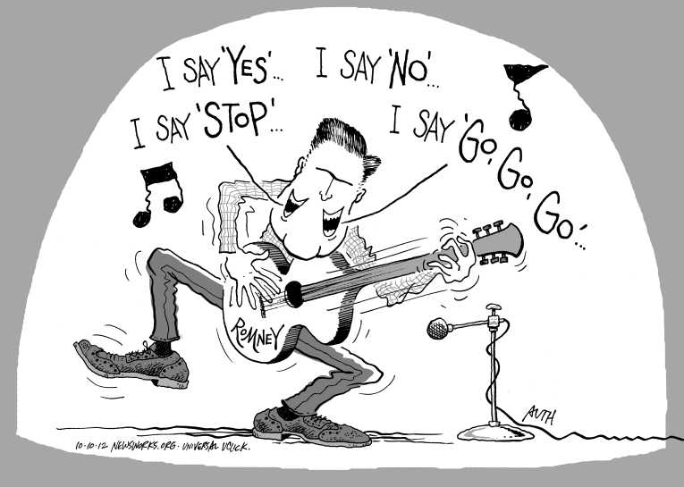 Political/Editorial Cartoon by Tony Auth, Philadelphia Inquirer on Romney Surging