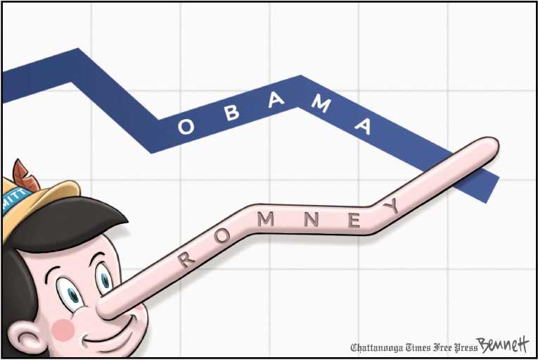Political/Editorial Cartoon by Clay Bennett, Chattanooga Times Free Press on Race Is Neck and Neck