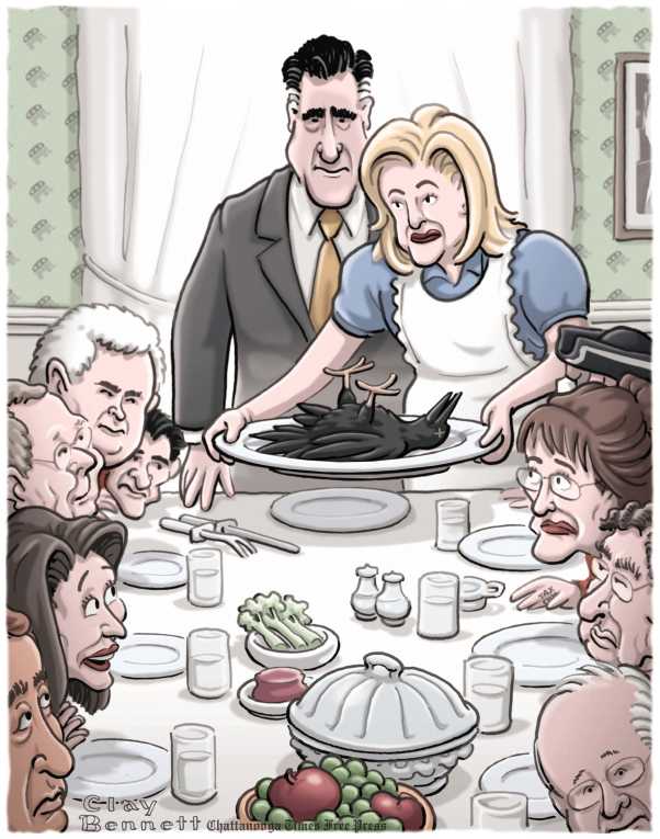 Political/Editorial Cartoon by Clay Bennett, Chattanooga Times Free Press on Americans Celebrate Thanksgiving
