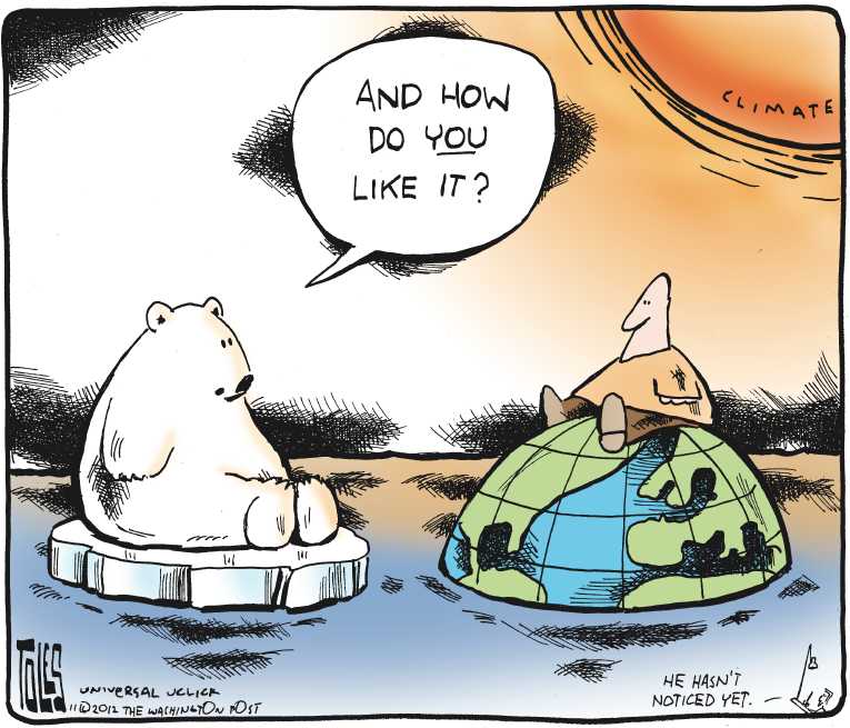 Political/Editorial Cartoon by Tom Toles, Washington Post on Climate Change Talks Continue
