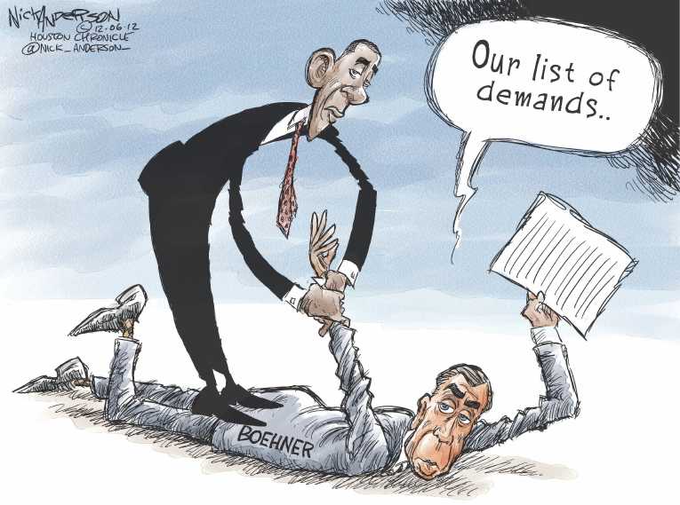 Political/Editorial Cartoon by Nick Anderson, Houston Chronicle on Boehner: “We Have Upper Hand”