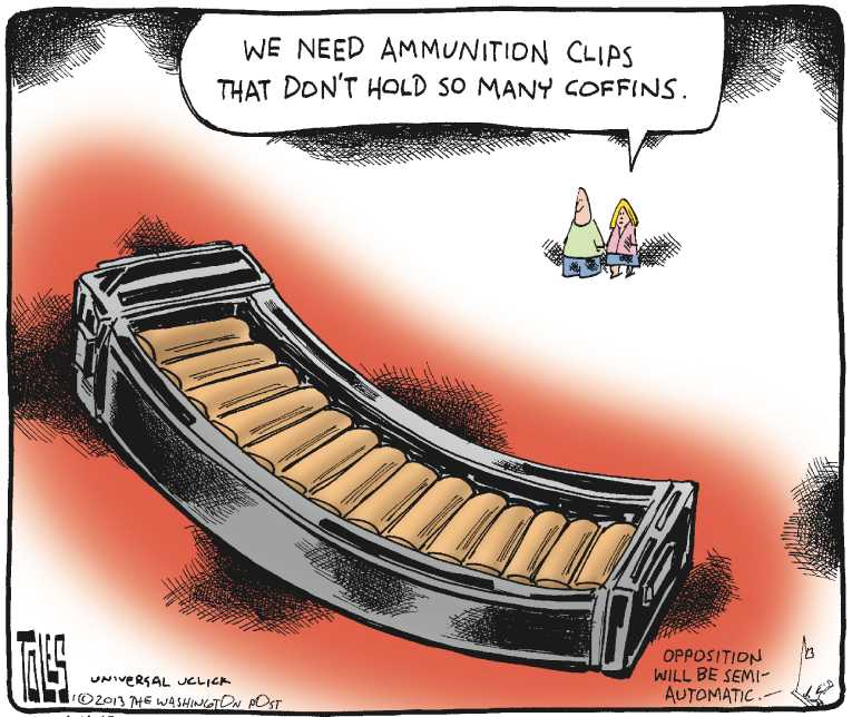 Political/Editorial Cartoon by Tom Toles, Washington Post on Gun Talks to Continue