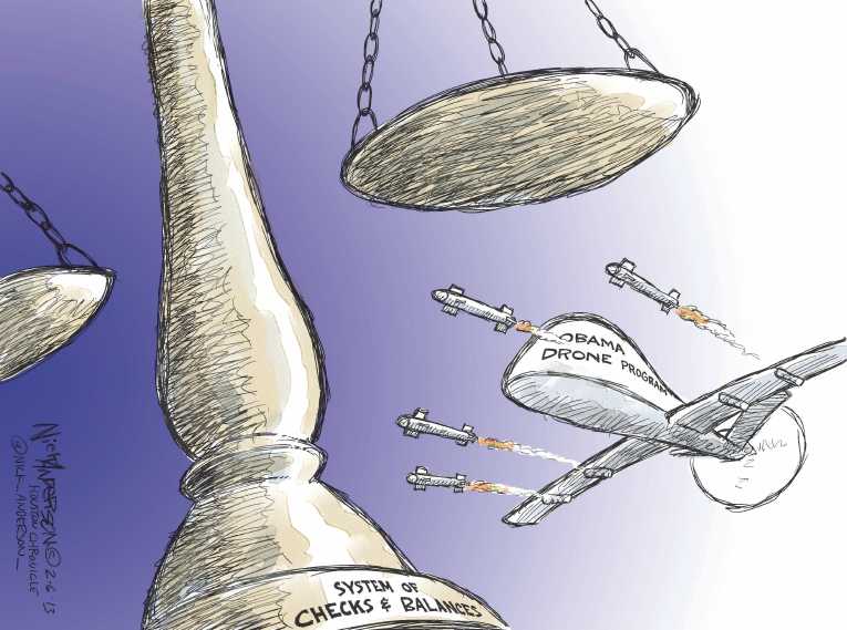 Political/Editorial Cartoon by Nick Anderson, Houston Chronicle on President Claims Broad Powers