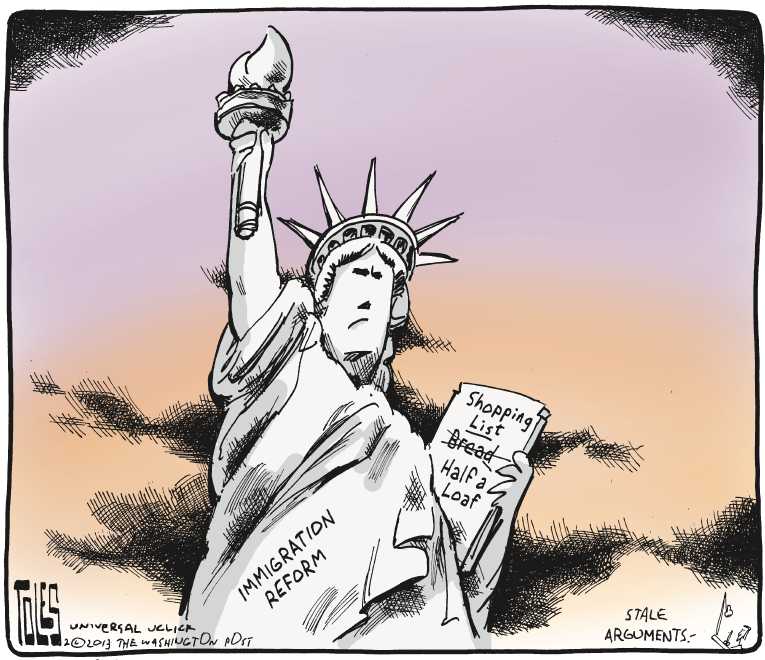 Political/Editorial Cartoon by Tom Toles, Washington Post on Immigration Deal Possible
