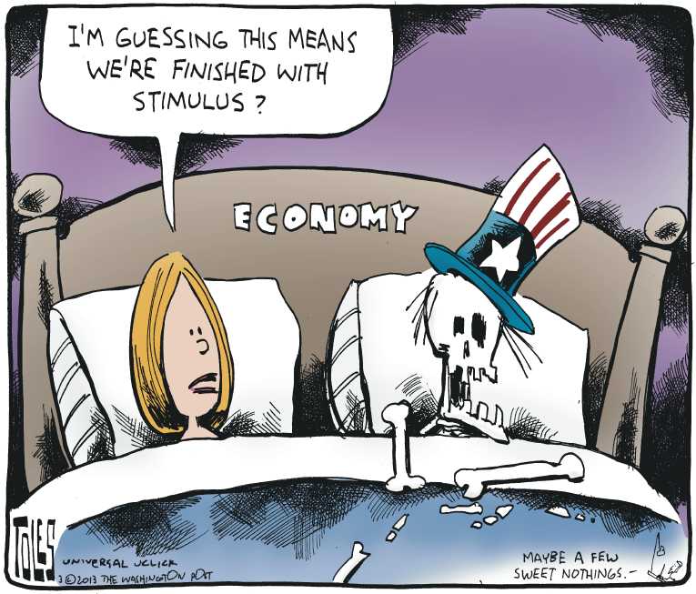 Political/Editorial Cartoon by Tom Toles, Washington Post on Stock Market Hits Record High