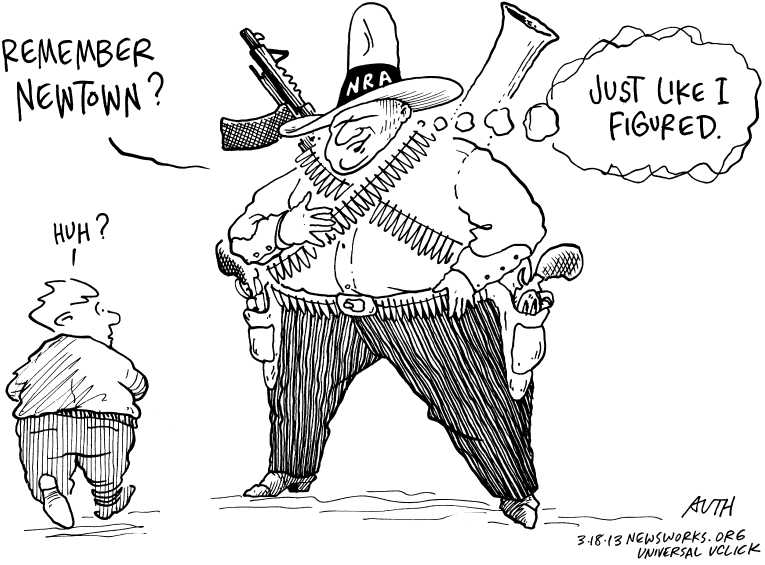 Political/Editorial Cartoon by Tony Auth, Philadelphia Inquirer on Assault Weapons Ban Rejected