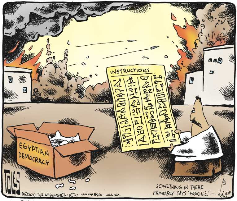 Political/Editorial Cartoon by Tom Toles, Washington Post on Chaos Rips Egypt