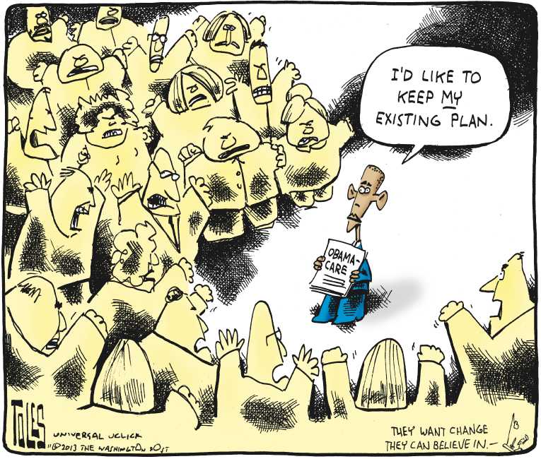 Political/Editorial Cartoon by Tom Toles, Washington Post on ObamaCare Battle Escalating