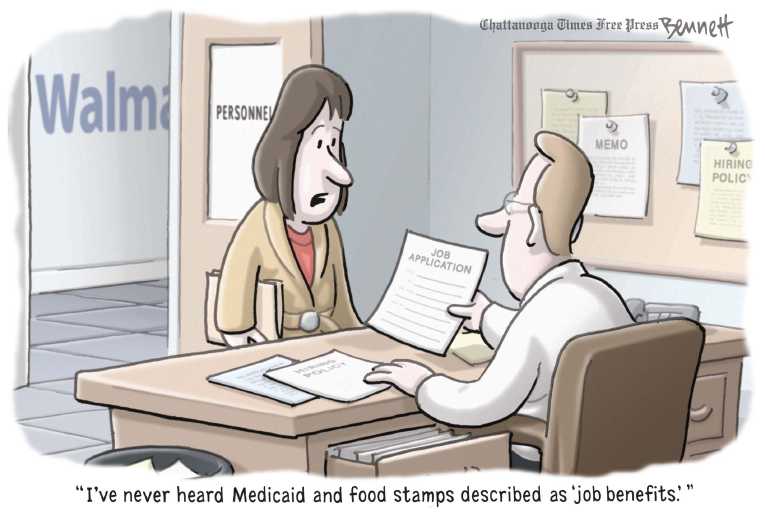 Political/Editorial Cartoon by Clay Bennett, Chattanooga Times Free Press on Low Wages Remain Problem
