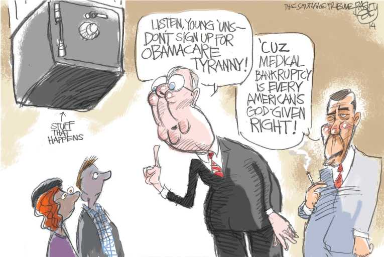 Political/Editorial Cartoon by Pat Bagley, Salt Lake Tribune on ObamaCare Signups Top 6 Million