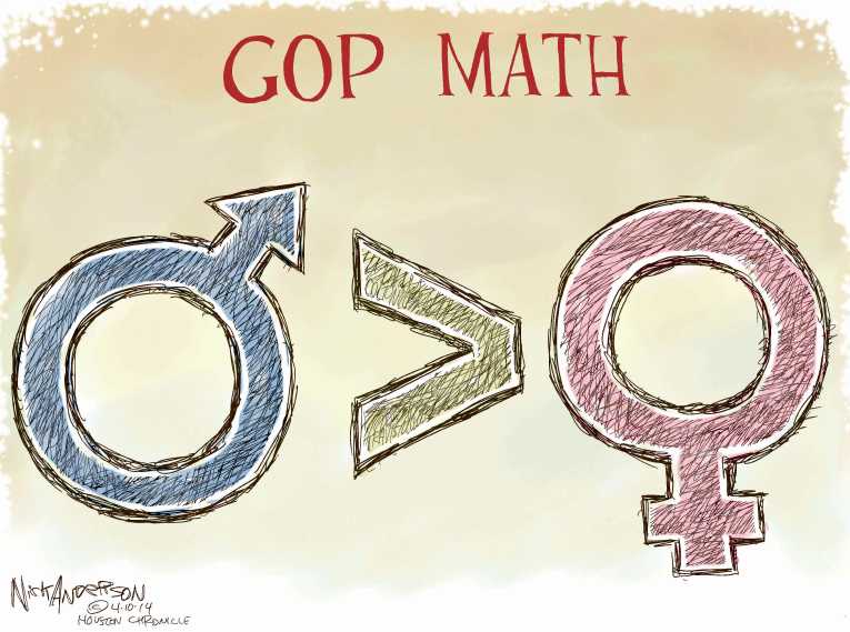 Political/Editorial Cartoon by Nick Anderson, Houston Chronicle on GOP Votes Down Equal Pay