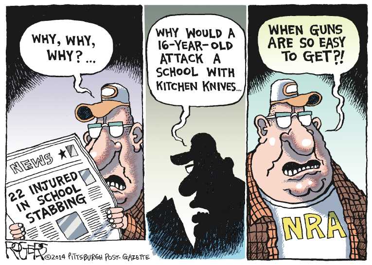 Political/Editorial Cartoon by Rob Rogers, The Pittsburgh Post-Gazette on High School Student Stabs 22