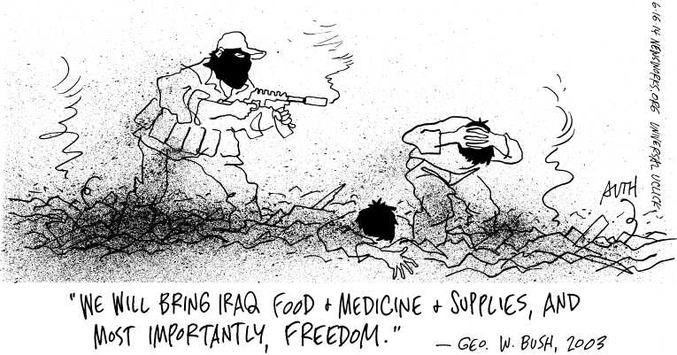Political/Editorial Cartoon by Tony Auth, Philadelphia Inquirer on Rebels Advance in Iraq