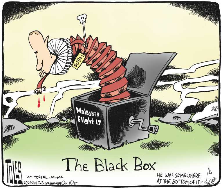 Political/Editorial Cartoon by Tom Toles, Washington Post on Malaysia Flight 17 Shot Down