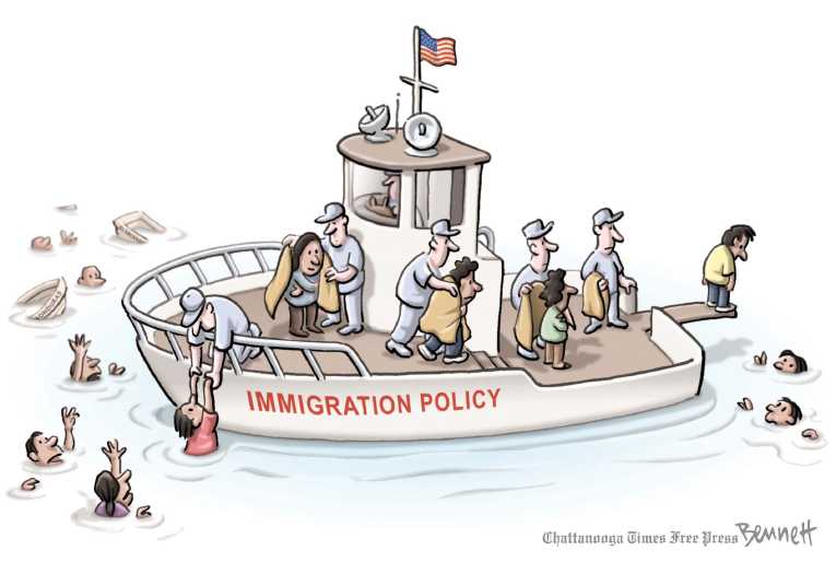 Political/Editorial Cartoon by Clay Bennett, Chattanooga Times Free Press on Immigration Crisis Continues