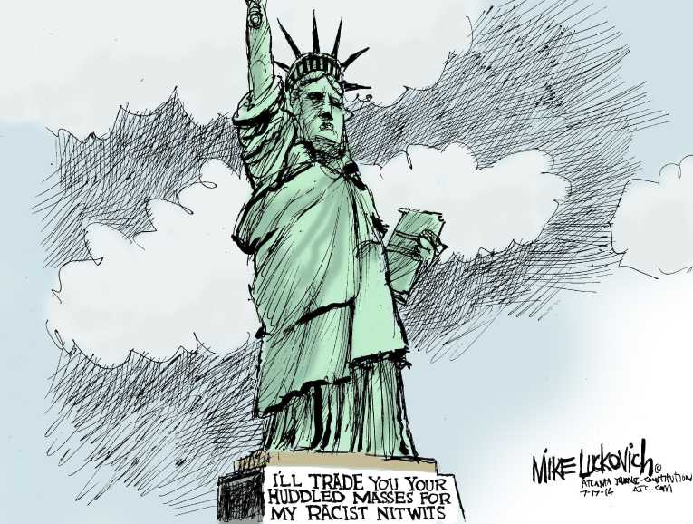 Political/Editorial Cartoon by Mike Luckovich, Atlanta Journal-Constitution on Immigration Crisis Continues
