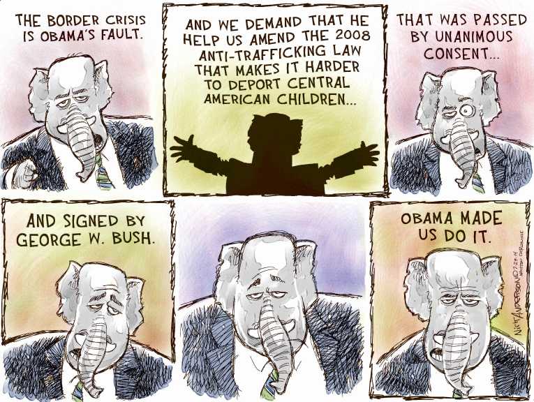 Political/Editorial Cartoon by Nick Anderson, Houston Chronicle on Court Deals Blow to Obamacare